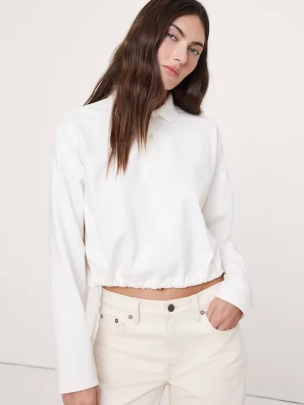 Banana Republic Cinch Hem Cotton Slub Cropped Polo